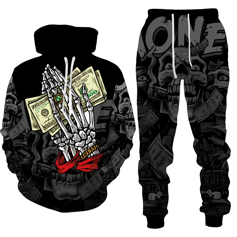 

Skull Digital 3D Printed Autumn New Fashion Men's Tracksuit Set High Quality Hoodie Trousers Sets European American Y2k Clothing
