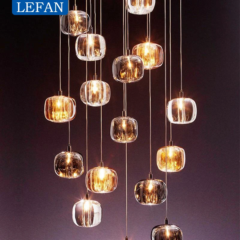 Modern Crystal LED Chandelier Staircase Living Room Long Cristal Ball Hanging Lamps Indoor Kitchen Island Light Fixtures