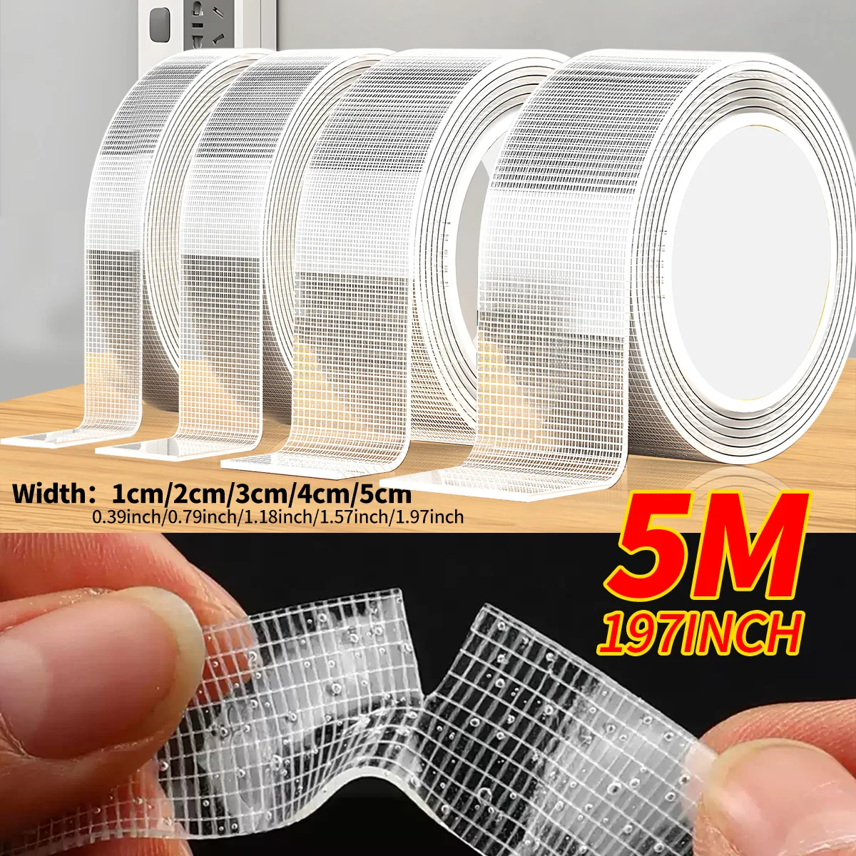 

Ultra-Strong Mesh Nano Double-Sided Adhesive Tape - Clear, Removable & Waterproof -For Paste Items In Home Office Car