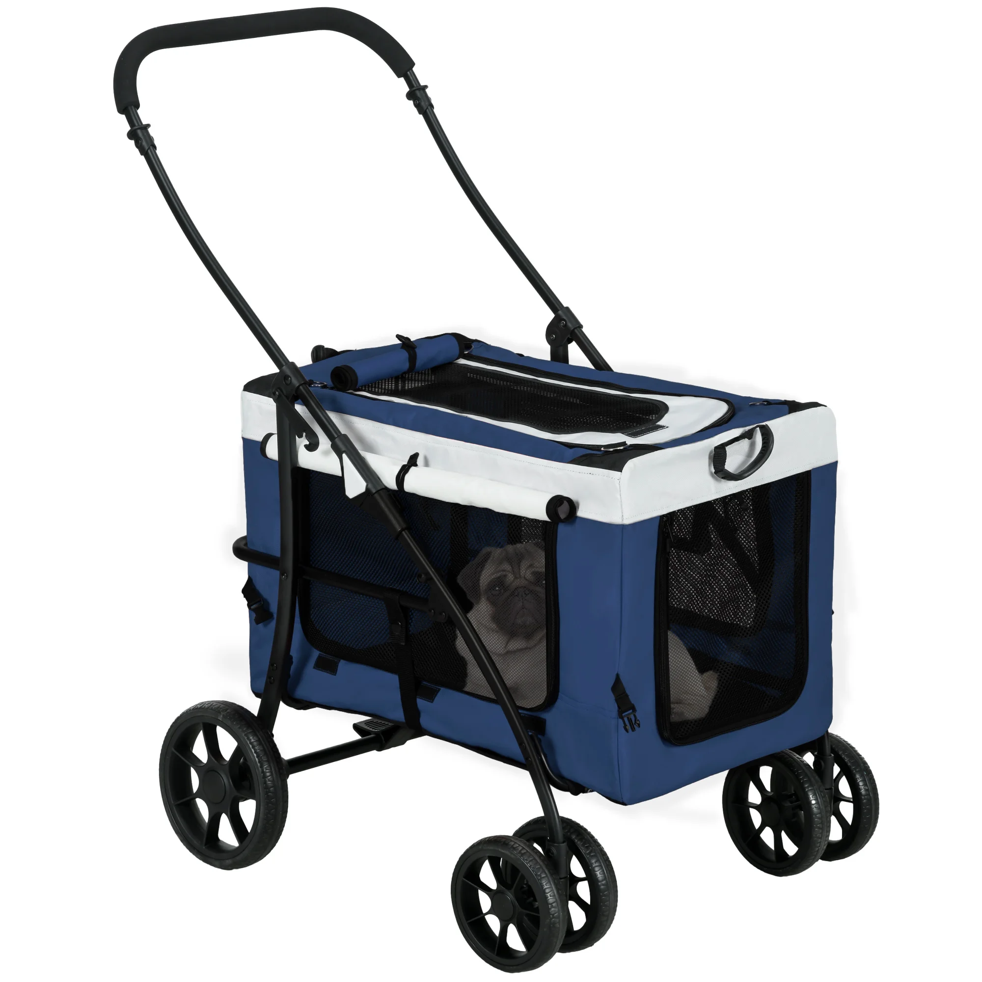 PawHut dog cart 2 in 1 small dog stroller foldable pet stroller with detachable Wagon 4 doors with zipper 2 safety straps and cushion