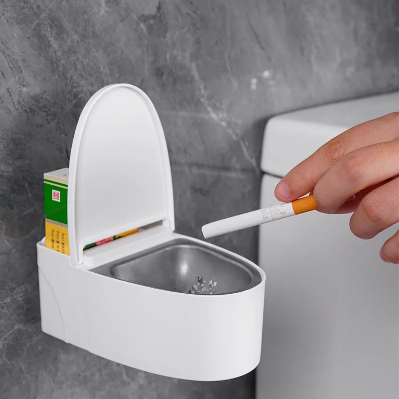 

Creative Toilet Ashtray Home Bathroom Storage Cigarette Case With Lid Wall-mounted Plastic Ashtray Suitable For Home Office Use