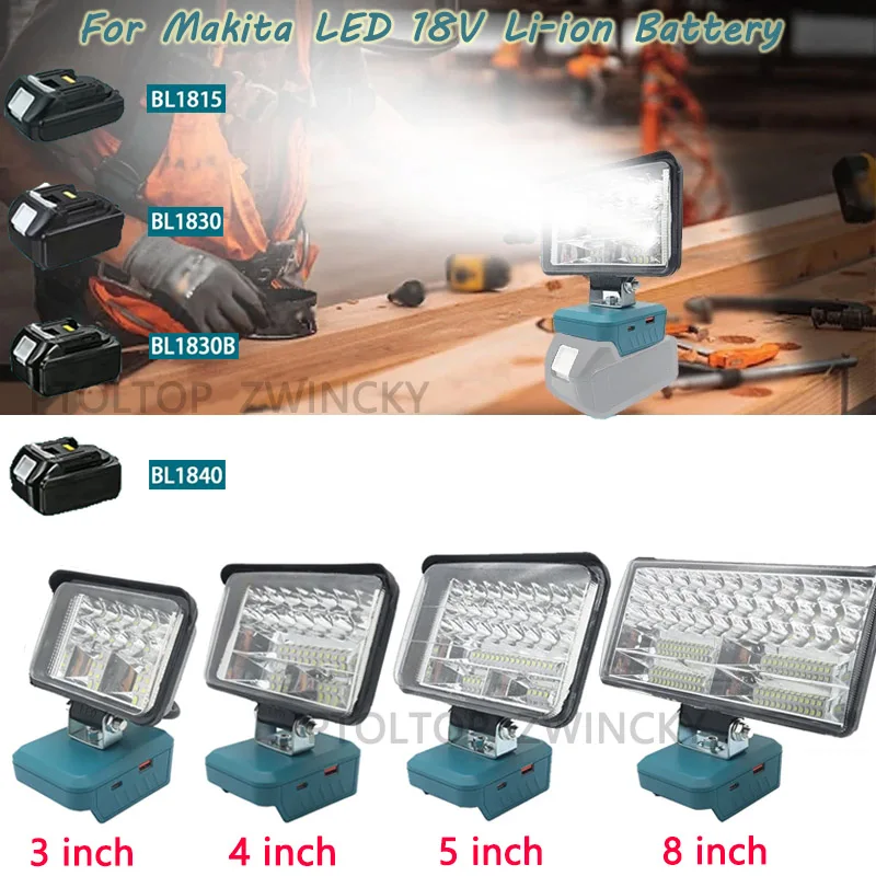 Led Work Light Lanterna para Makita 18v Lâmpada Bl1430 Bl1830 18v Bateria Fit para Lomvum Zhipu Hongsong Carro Camping Iluminação