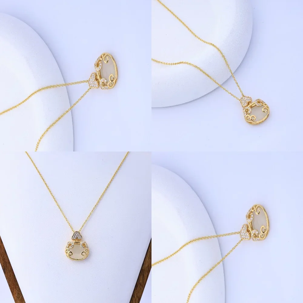 

National tide style white chalcedony peace longevity lock necklace women's light luxury sense of luxury, Ruyi plating pendant, v