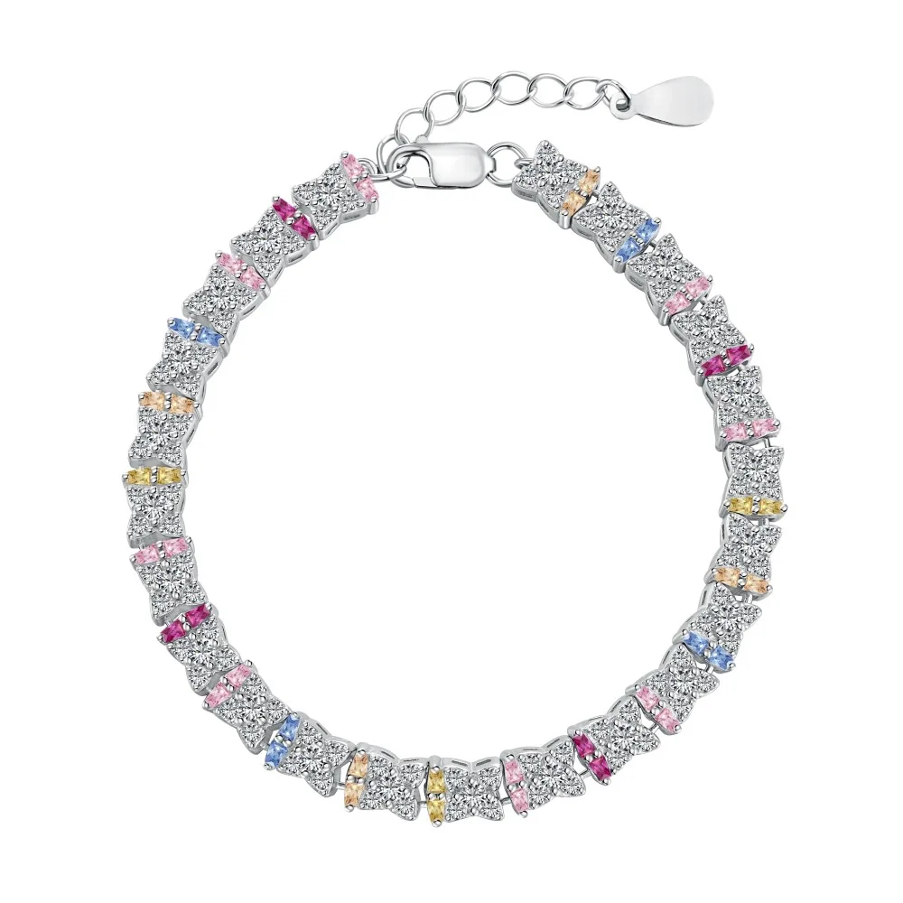 

Fashionable 925 Silver Bracelet with Light Luxury and Exquisite Color Zirconium Inlaid Full Diamond Style Design for Women
