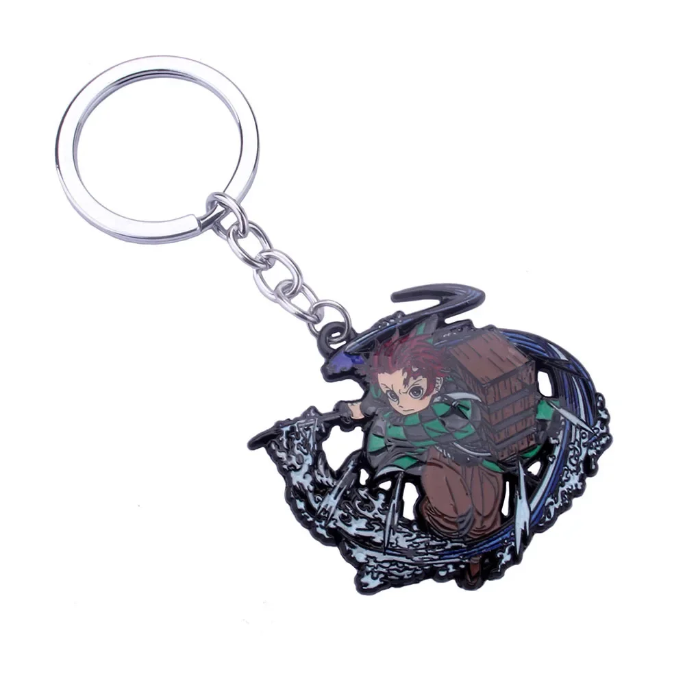 Hot Demon Slayer Enamel Pendant Keychain Mens Kamado Tanjirou Iguro Obanai Shinazugawa Sanemi Metal Key Ring Anime Fans Jewelry