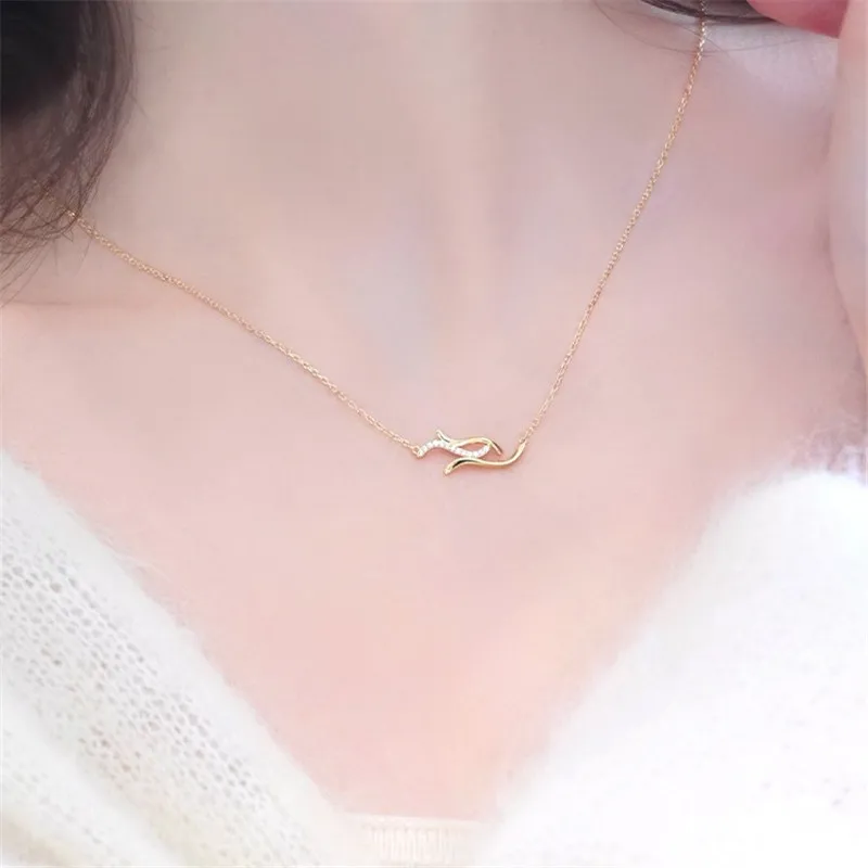 

European Style Minimalist Wave Zircon Pendant Necklace For Women S925 Pure Silver Electroplated 14K Gold Creative Party Jewelry