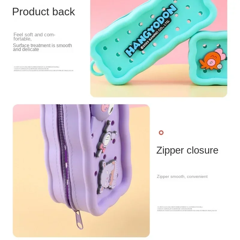 DIY Cute Kuromi Silicone Hole Pen Bag Student Large Capacity Stationery Bag Pencil Bag Simple Stationery Storage Silicone