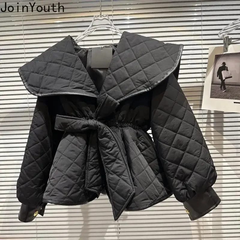Winter Parkas Chic Streetwear Jackets Women Slim Waist Bandage Crop Tops Chic Sailor Thicked Warm Coat Parkasdoradas De Mujer