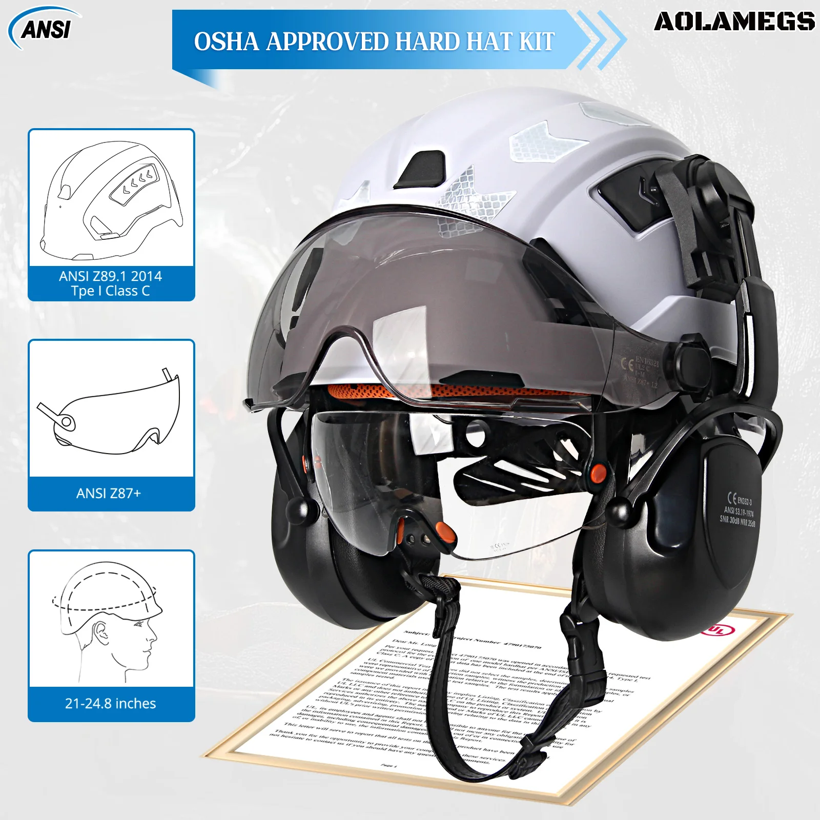 CE-Schutzhelm mit Doppelbrille, Schutzohrenschützern, reflektierenden Aufklebern, Bauhelm, Industrie-Arbeitshelm, Ingenieurkappe