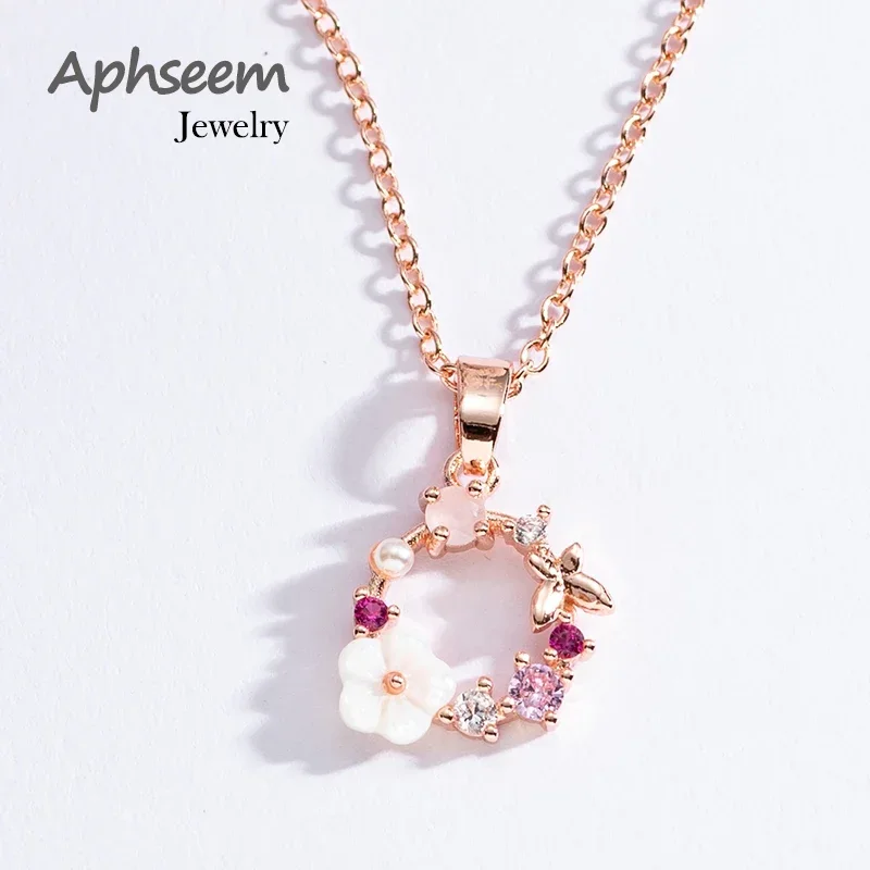 Fashion Creative Butterfly Flowers Necklace Zircon Crystal Pearl Shell Garland Pendant Necklace for Women Jewelry Accessories