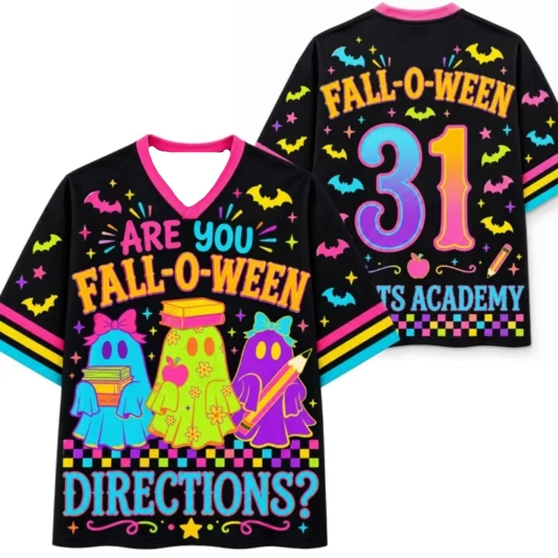 Hot Selling Retro Fun Bright Pumpkin Print Halloween Neutral Fashion Jersey Plus Size Sports Casual Loose T-shirt