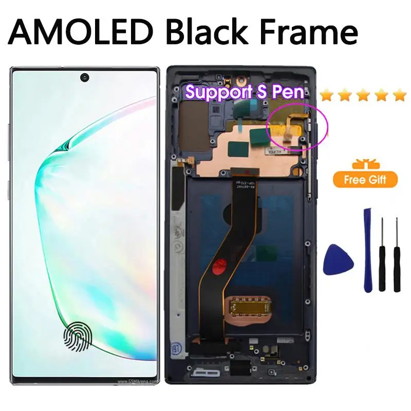 To Super AMOLED Display For Samsung Note 10 Plus 4G 5G Display Touch Screen Note10+ N975F N976F LCD Support S Pen Fingerprint