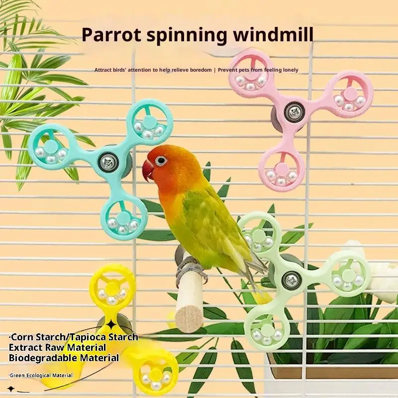 【U】Interactive Bird Parrot Rotating Windmil Toys Parrot Self Pleasure Relieve Boredom Bite Relieve Stress Toy Bird Cage
