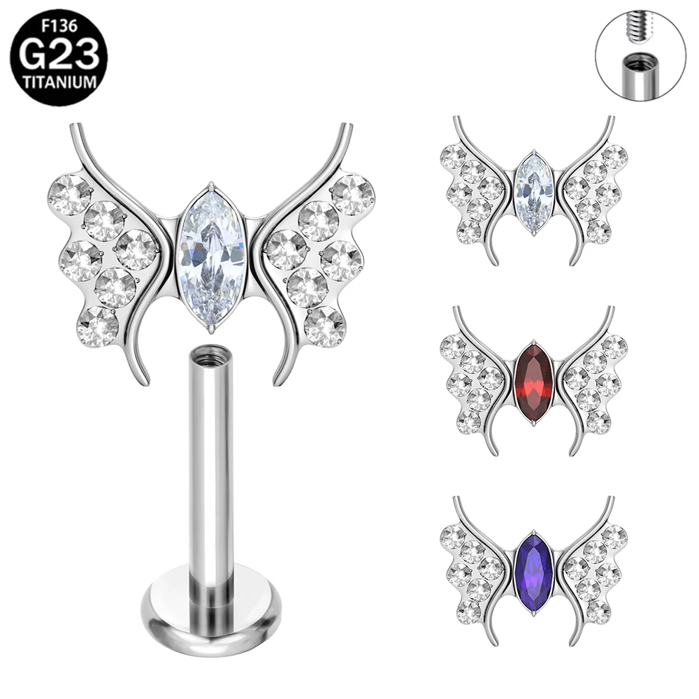 

ASTM F136 Titanium Butterfly Earrings Lip Studs for Women Cartilage Helix Piercing Jewelry Flat Back Labret Stud Body Jewelry