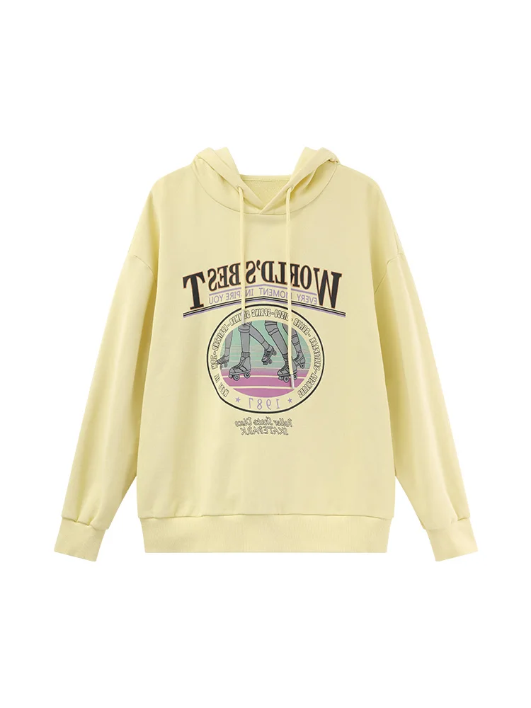 Vintage Graphic Hoodie Women Loose Fit Pullover with Drop Shoulder Design Casual Streetwear Hooded Sweatshirt for Spring 2024