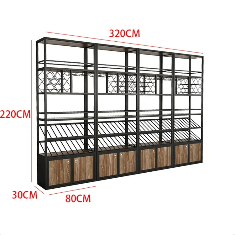 レトロなインダストリアルスタイルのワインラック,インダストリアルスタイルのバーディスプレイキャビネット,床から天井までの多層棚