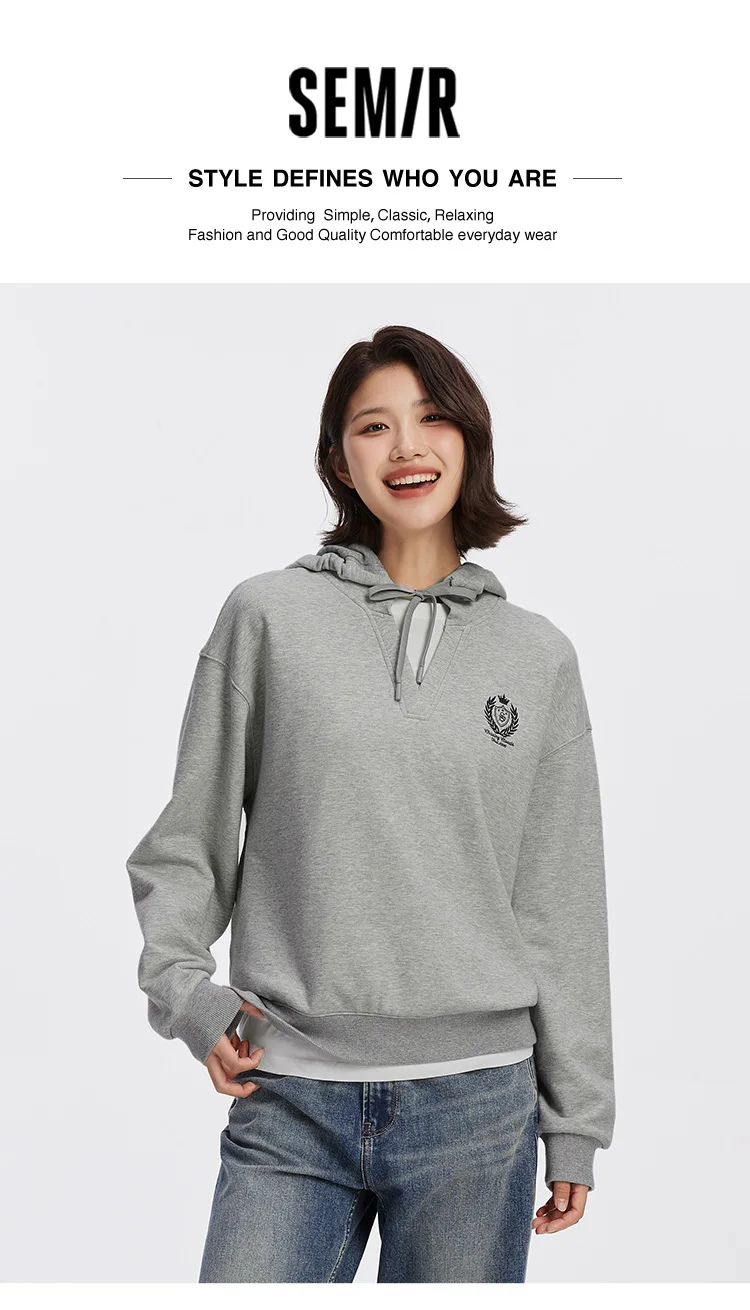 Semir Damen Hoodie mit Kapuze Übergroß Stickerei Patchwork Faux Zweiteiler Campus-Stil Herbst Sweatshirt Alltagskleidung 2026 – Detail 1