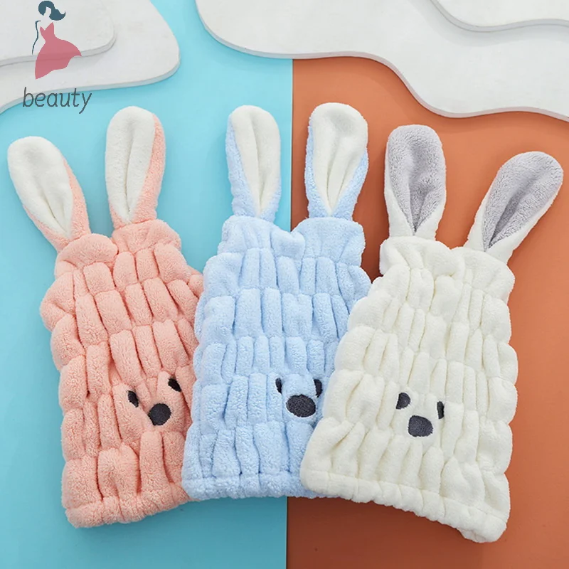 Coral Fleece Hair Towel Super Absorbent Quick Dry Child Cute cartoon Animated Drawing Baby Rabbit Ears For Girls Princess