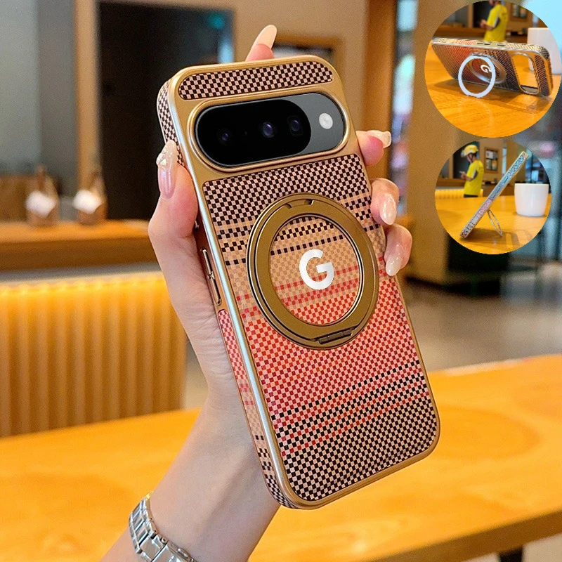 حافظة أعمال مغناطيسية من ألياف الكربون لهاتف جوجل بيكسل 10 برو XL 9 9A 360 ° غطاء حماية مطلي مضاد للسقوط ودعامة دوارة #1