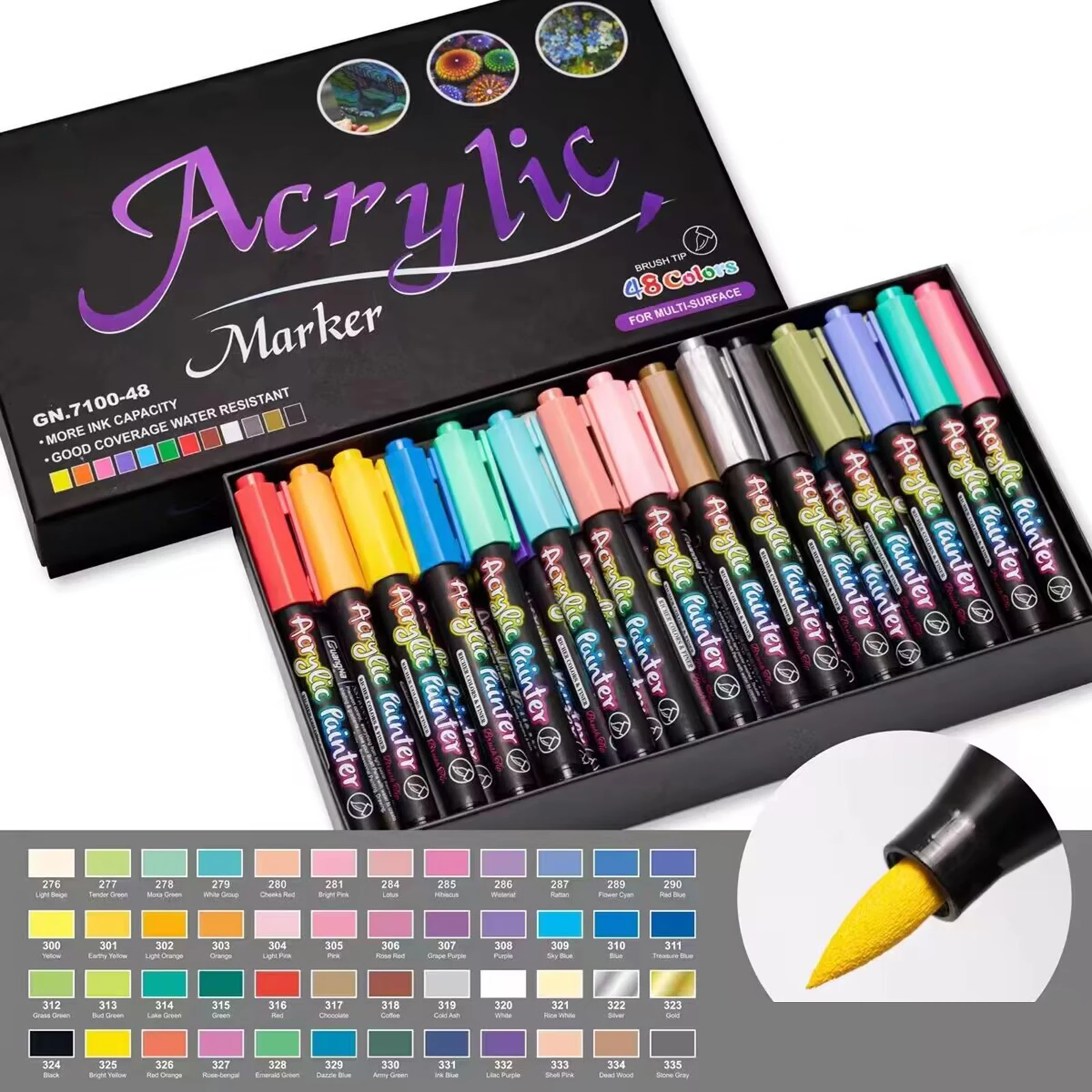 

48-60 Pcs Colors Acrylic Paint Markers Set Assorted Colors Waterproof Art Supplies Brush Tip for Painting Mug Canvas Art Supplie