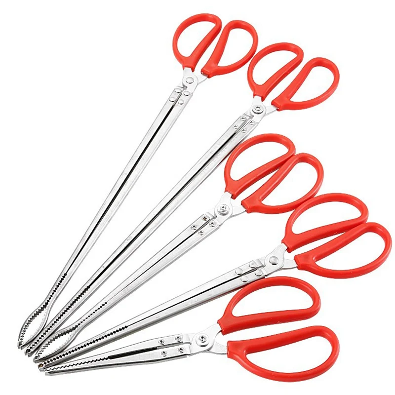 Long Stainless Steel Scissor Tongs Handle Seafood Eels Clip Anti Slip Snake Hook Spring Extra Utility Tong Reptile Acceessories