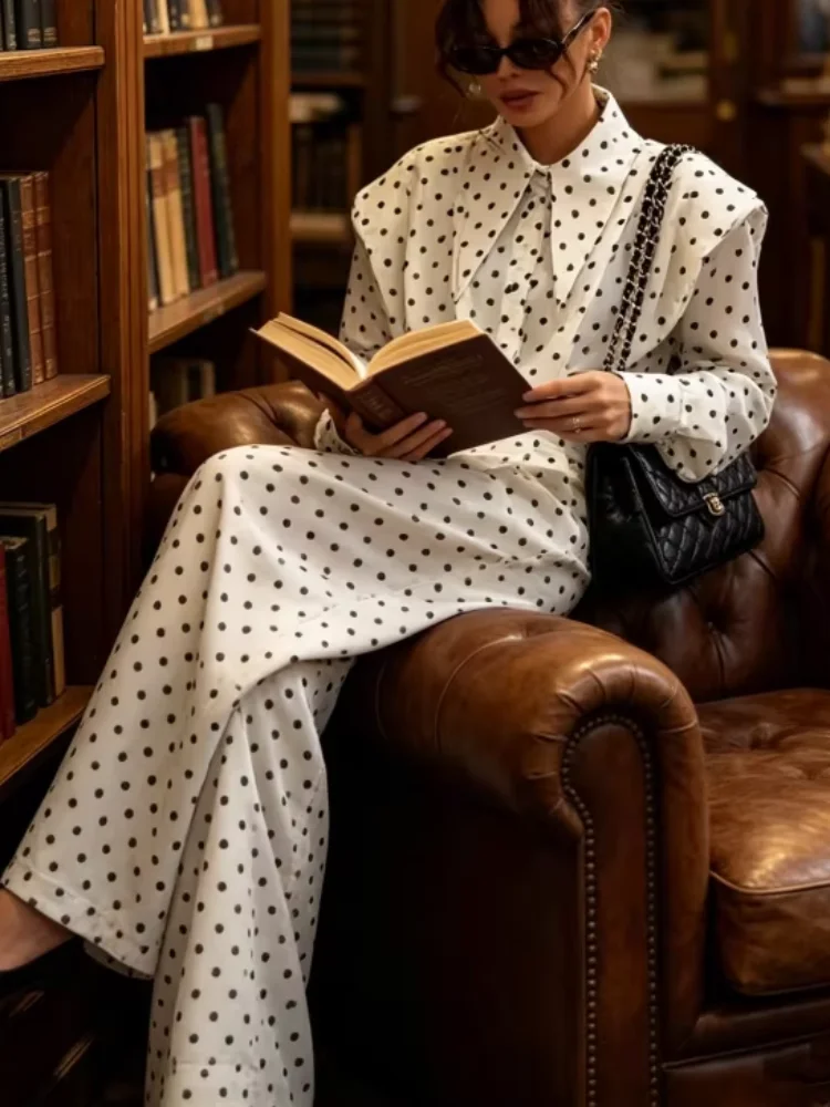 

Polka Dot Shirt Set Full Sleeve Single Breasted Shirts Straight-leg Pants Matching 2026 Women's Matching Sets Lady Sexys Outfits