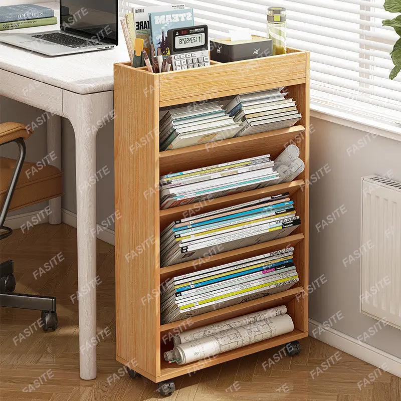 

Small bookshelf side storage artifact, table side storage shelf, movable wheeled student