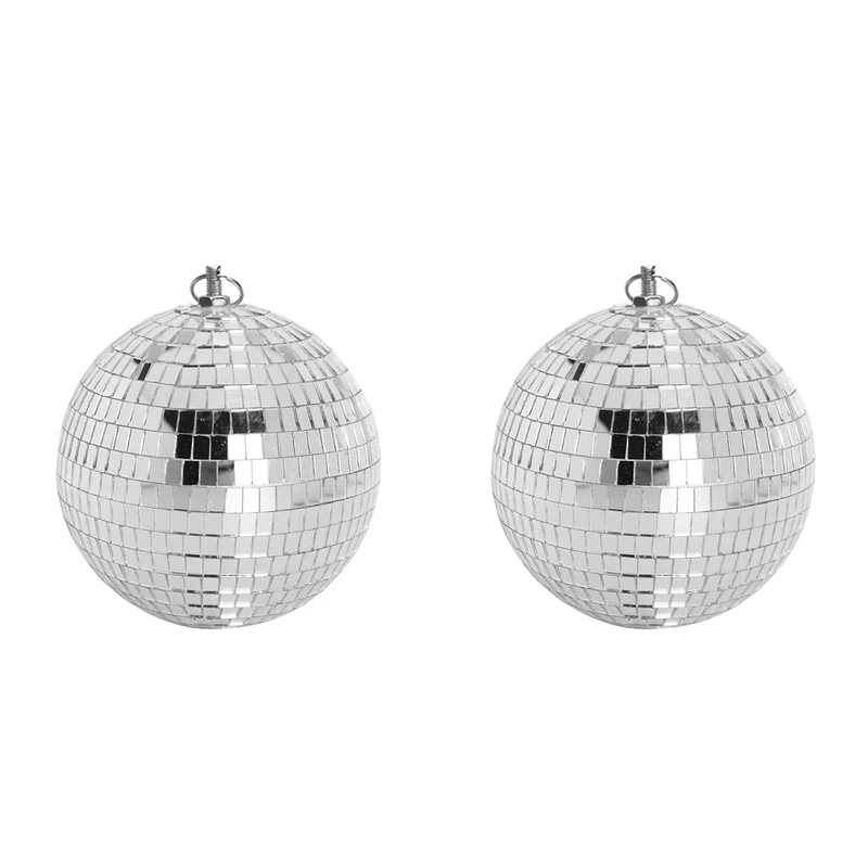 2X, 30Cm Disco Light Mirror Ball, Stage Reflective Party Mirror Balls Silver With Hanging Rings For Dance, Birthday,Home