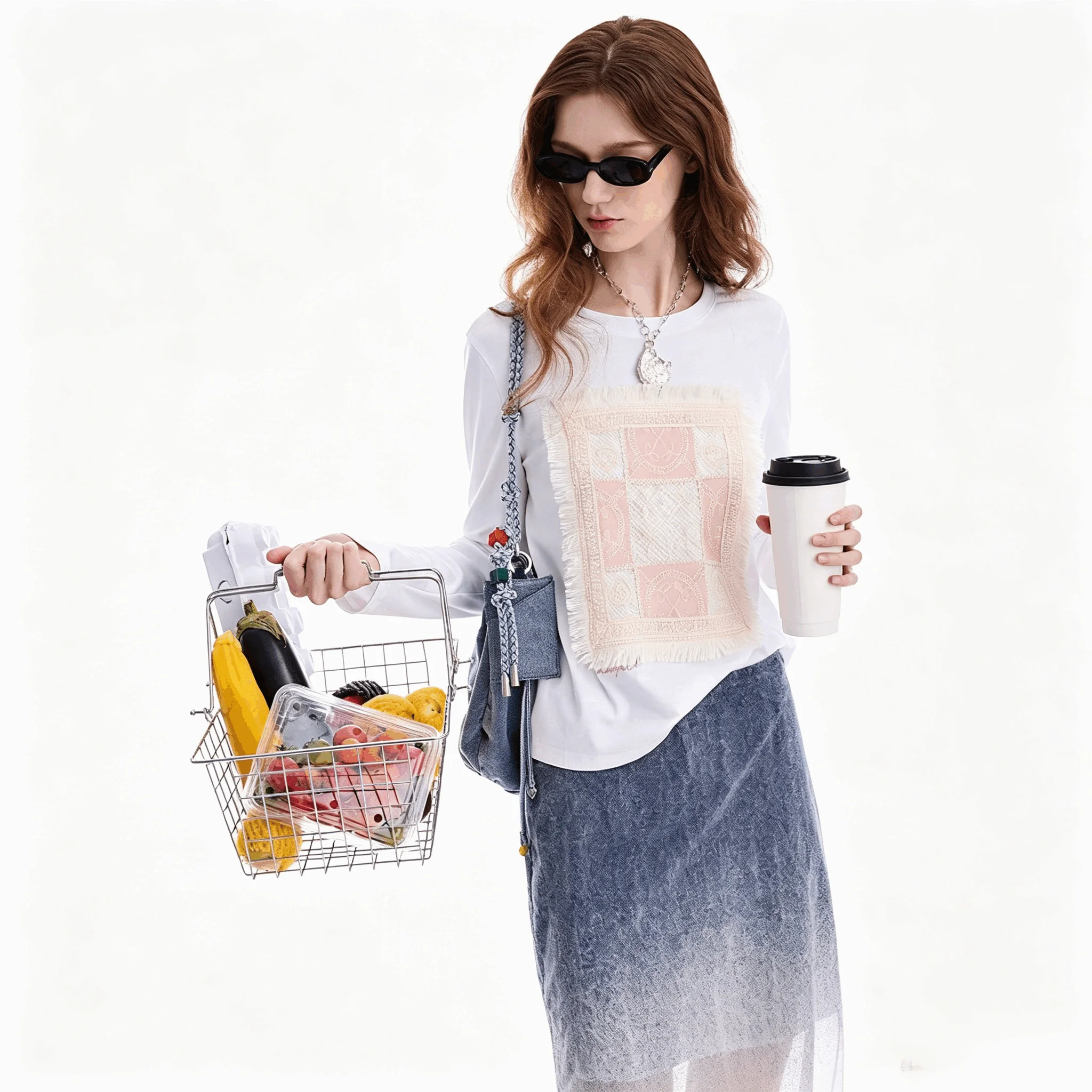 Foreign trade original order new product embroidery printed tassel elastic flower long sleeved women's T-shirt