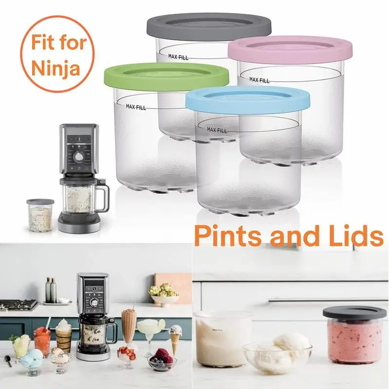 Leak-proof Ice Cream Containers 4 Pack Compatible With NC299AMZ & NC300s Series For Ninja Creamis Ice Cream Makers Reusable