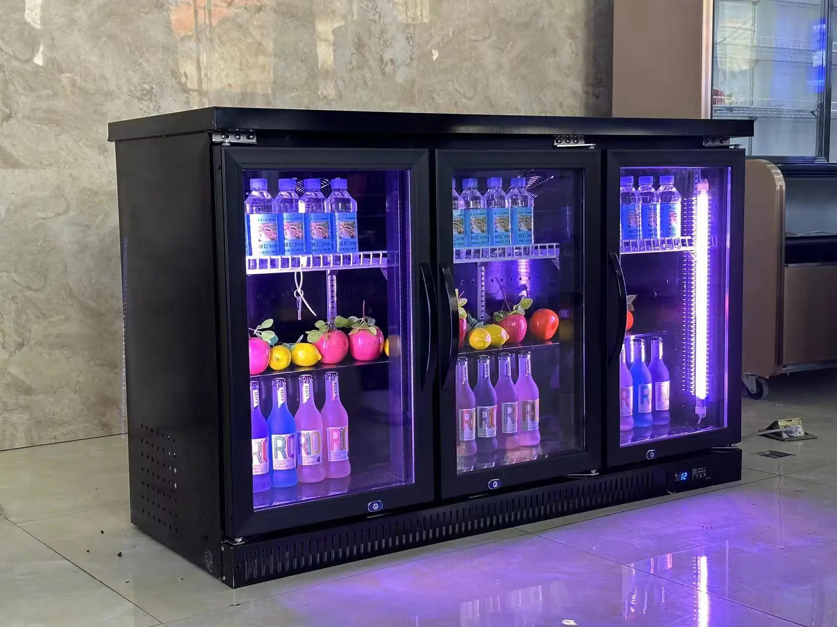 Triple Glass Door Table Top Freezer for Hotel Amenities Freezing Beverages and Food