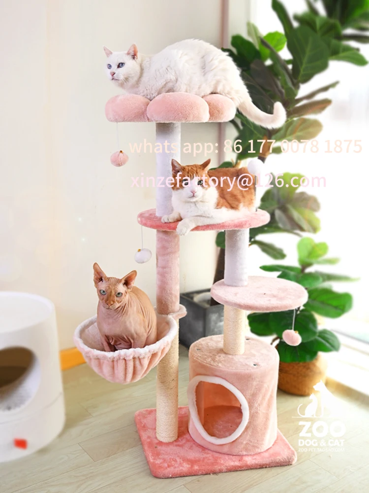 

Customizable Cat Climbing Frame Cherry Blossom Powder Cat Tree Nest Grinding Claw Jumping Platform Toy Scratching Pole