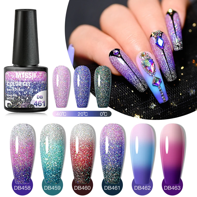 Mtssii 6ml tepelný 3-layers barva mění UV gel krém na boty jiskřit glittery dráp gel krém na boty namočte pryč dráp umění gel laky