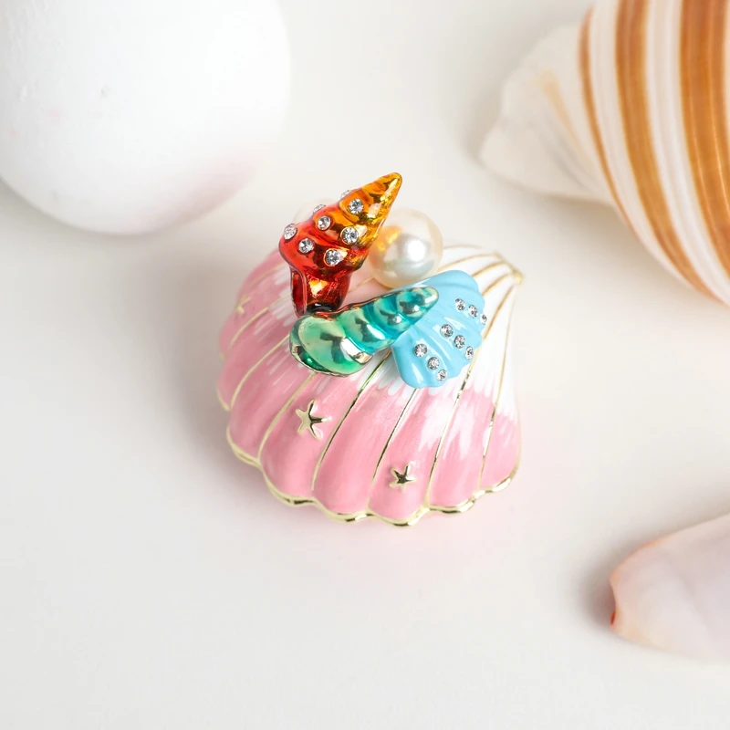 

SHINNYGIFTS New Style Ocean Enamel Shell Trinket Box Ring Jewelry Collection Valentine's Day Gift