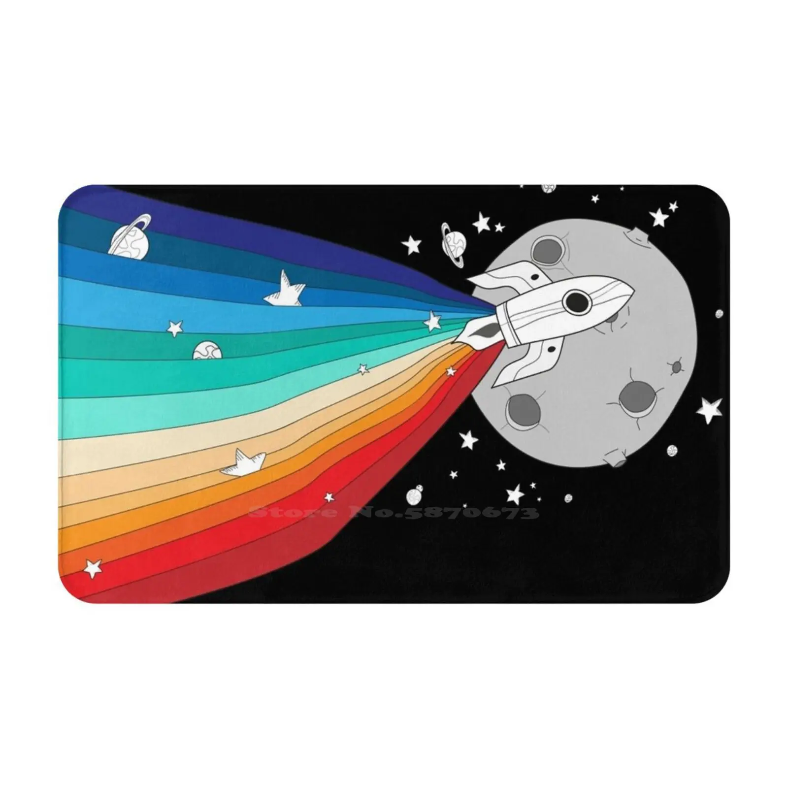 Pride Rocket Soft Cushion Car Home Carpet Door Mat Rocket Magic Rainbow Pride Valor Brave Space Explore Adventure Moon Stars