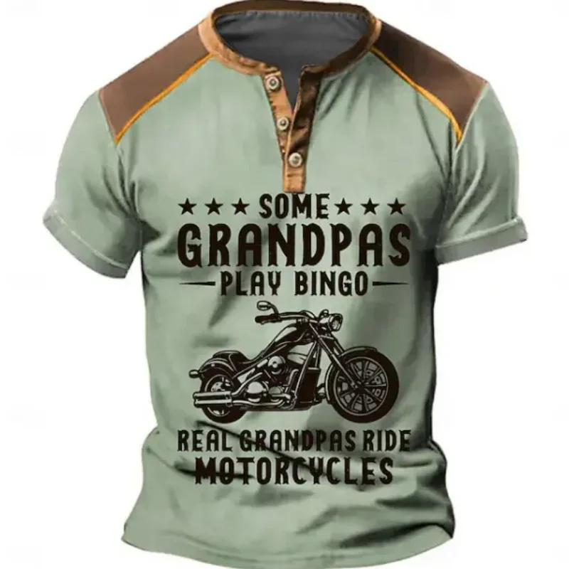 Summer Men's Trend Henley T-Shirt 3D Print Retro Graphic Button Short Sleeve Tees For Men Loose Outdoor Breathable Quick Dry Top