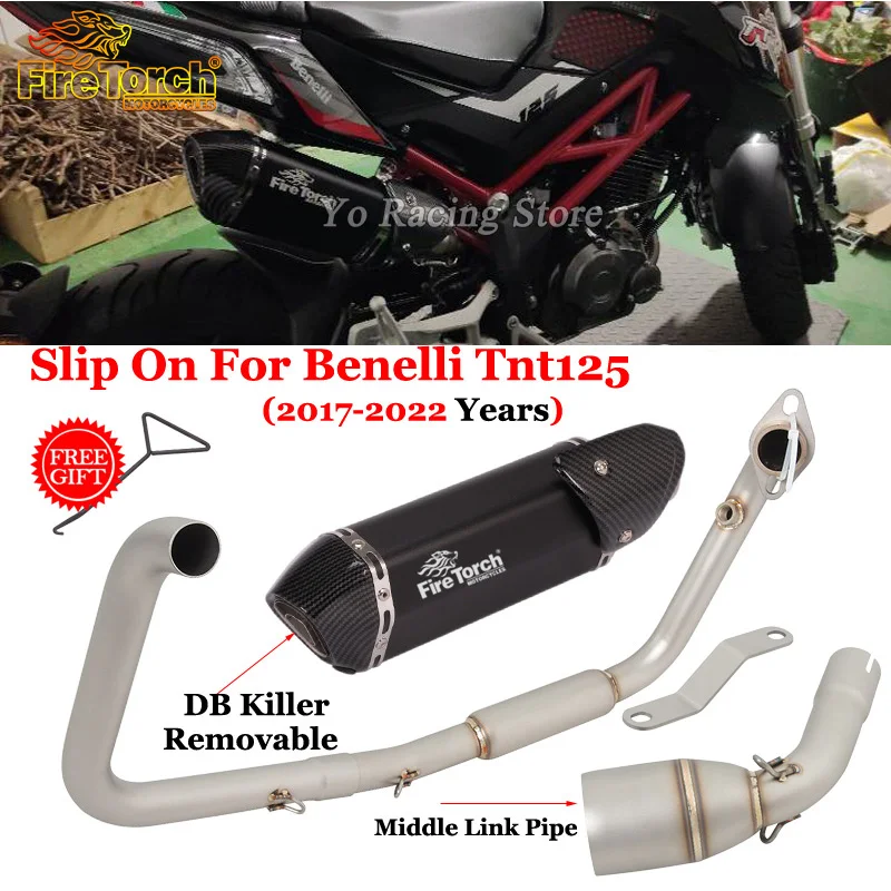 Slip-On Full System Motor Muffler For Benelli Tnt 125 TNT125 2017-2022 Motocycle Exhaust Escape Modified Front Middle Link Pipe