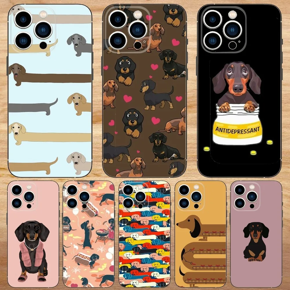 Custodia per telefono per cani con salsiccia bassotto per iPhone15,14,13,12,11,Pro,Max,Plus,Mini,X,XS,XR,8,7,6,S,Plus,SE custodia morbida nera