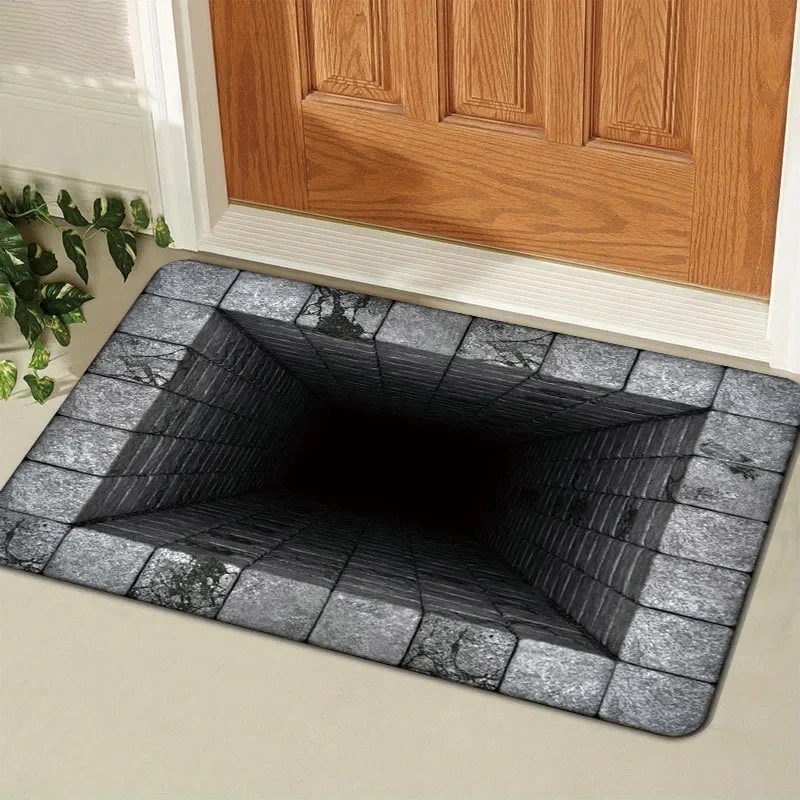 VIKAMA 3D Vortex Optical Illusion Doormat Brick Tunnel Hole Print Non Slip Washable Floor Mat for Home Entrance Hallway Decor