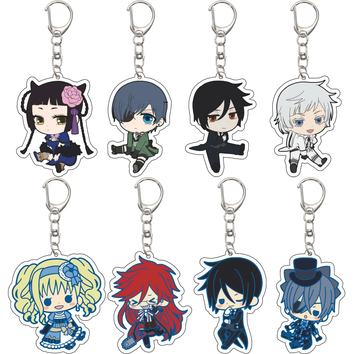 55MM Schlüsselanhänger Anime Black Butler Sebastian Michaelis Ciel Phantomhive Vincent Phantomhive Finnian Acryl-Schlüsselanhänger Niedliche Geschenke