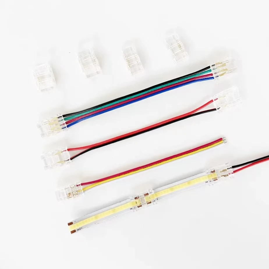 

COB LED Wire Connector 2 3 4 Pin Connection Solderless Mini Buckle FCOB RGB CCT LED Strip Lights 5/8/10mm Connector With Wire