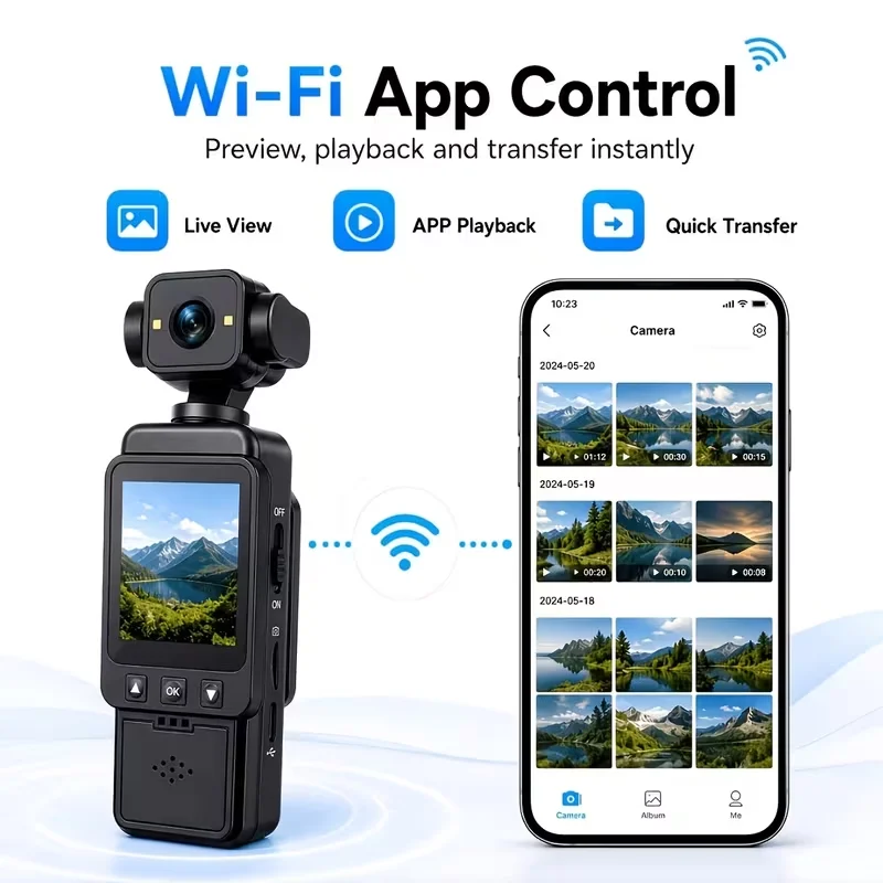 4-in-1 Lightweight Action Camera | 1080P, 360° Rotatable Lens, Stabilization for Vlog & Cycling