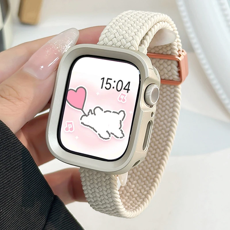 Корейский нейлоновый Плетеный ремешок с магнитной застежкой для Apple Watch 49 мм 45 44 41 40 мм матовый противоударный ремешок из ТПУ для iwatch 9 8 7 6 5