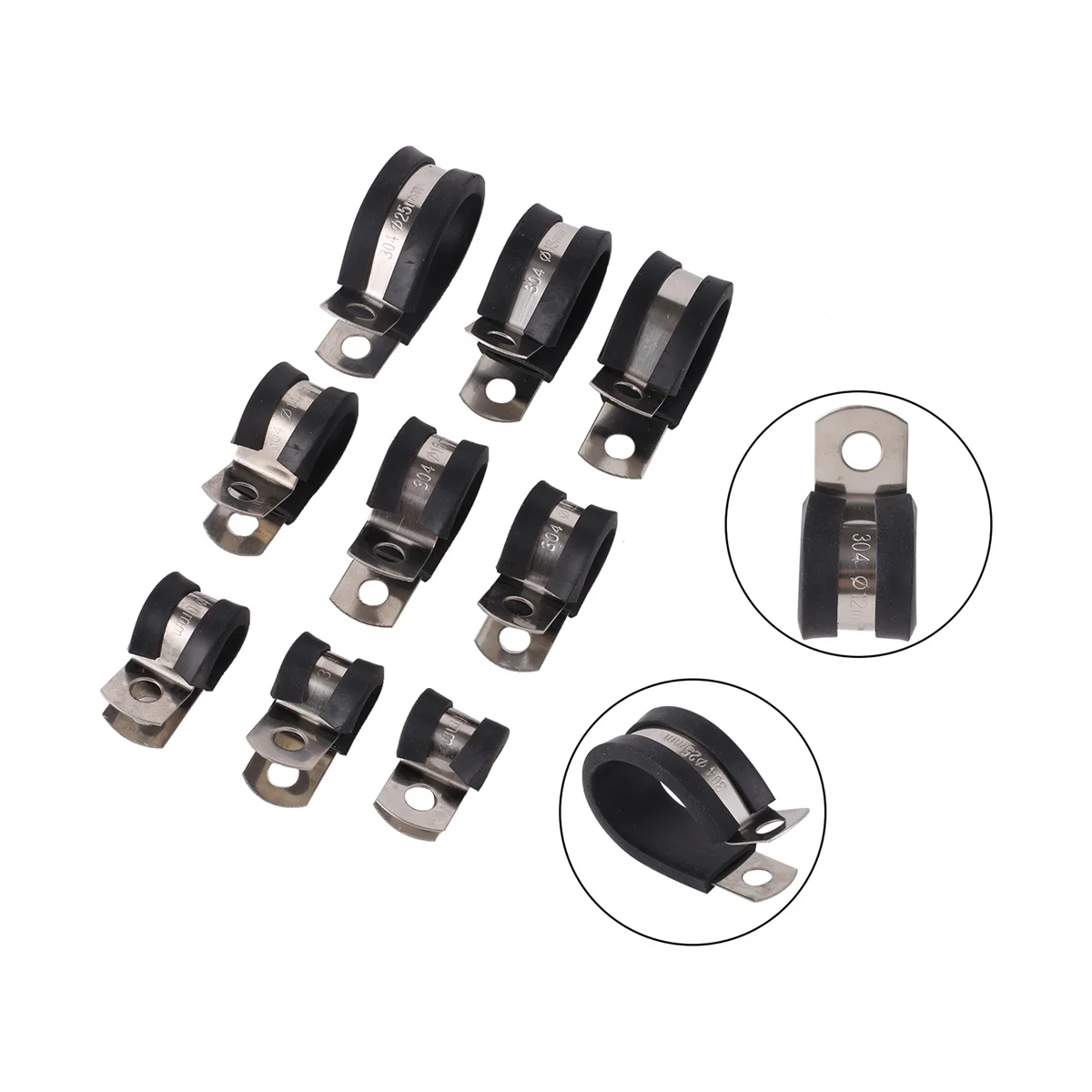 Stainless Steel Multi-Sizes Pipe Clamps Rubber Lined Garden Irrigation System Hose Clips Quick Installation Tube Fasteners 10Pcs