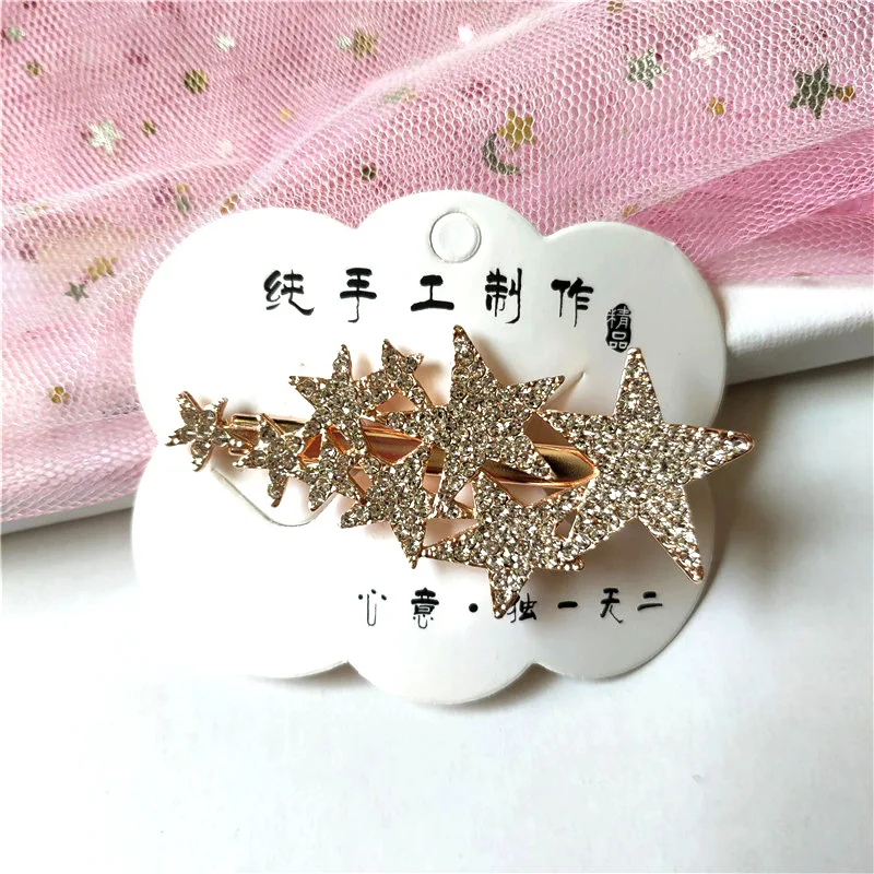 Women Shiny Stars Rhinestone Hairpins Crystal Hair Clips Barrette Slide Grips Bangs Clip Sweet Headwear Korean Hair Accessories