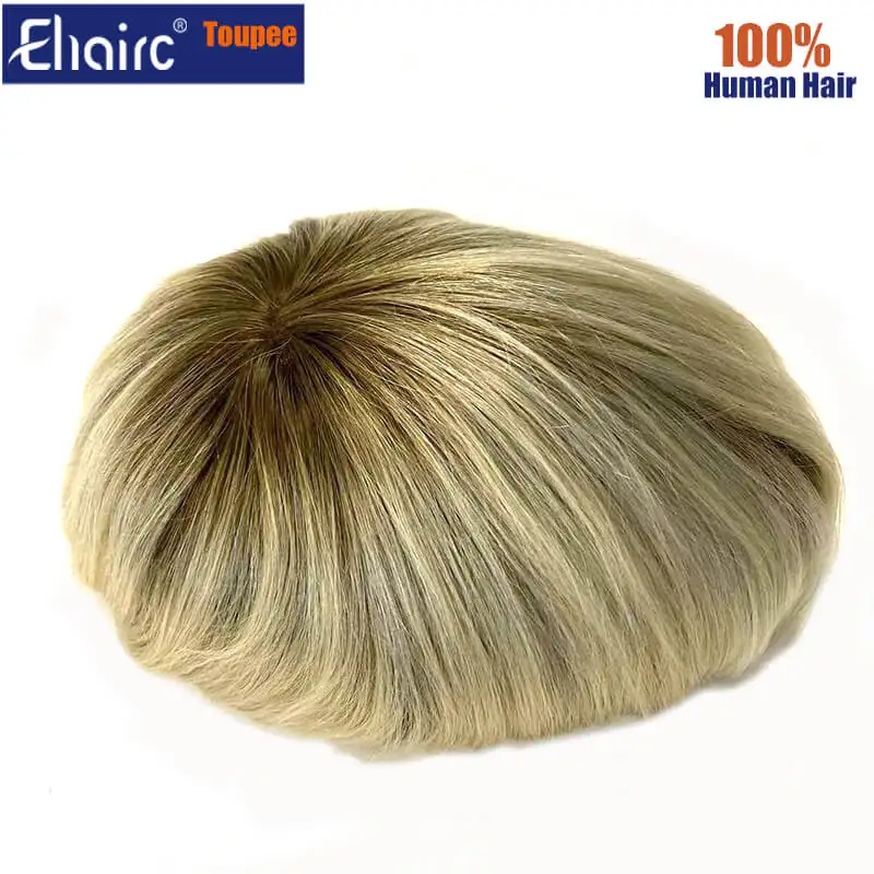 T 4/613  color  French Full Lace Men Toupee Human Hair Systems Unit Men's Wig Breathable Male Capillary Prothesis Wig For Men