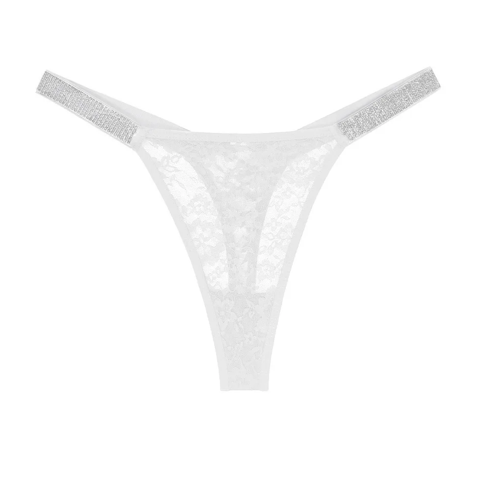 Lingerie Rhinestone Belt Women's Thongs Mesh Low Waist Lace Thongs Underwear Hollow Out T-back Briefs Lingerie