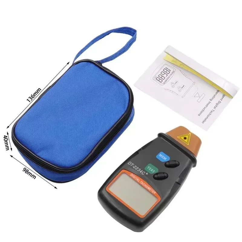 Premium Handheld Digital Laser Tachometer DT2234C, Non-Contact RPM Motor Speed Meter