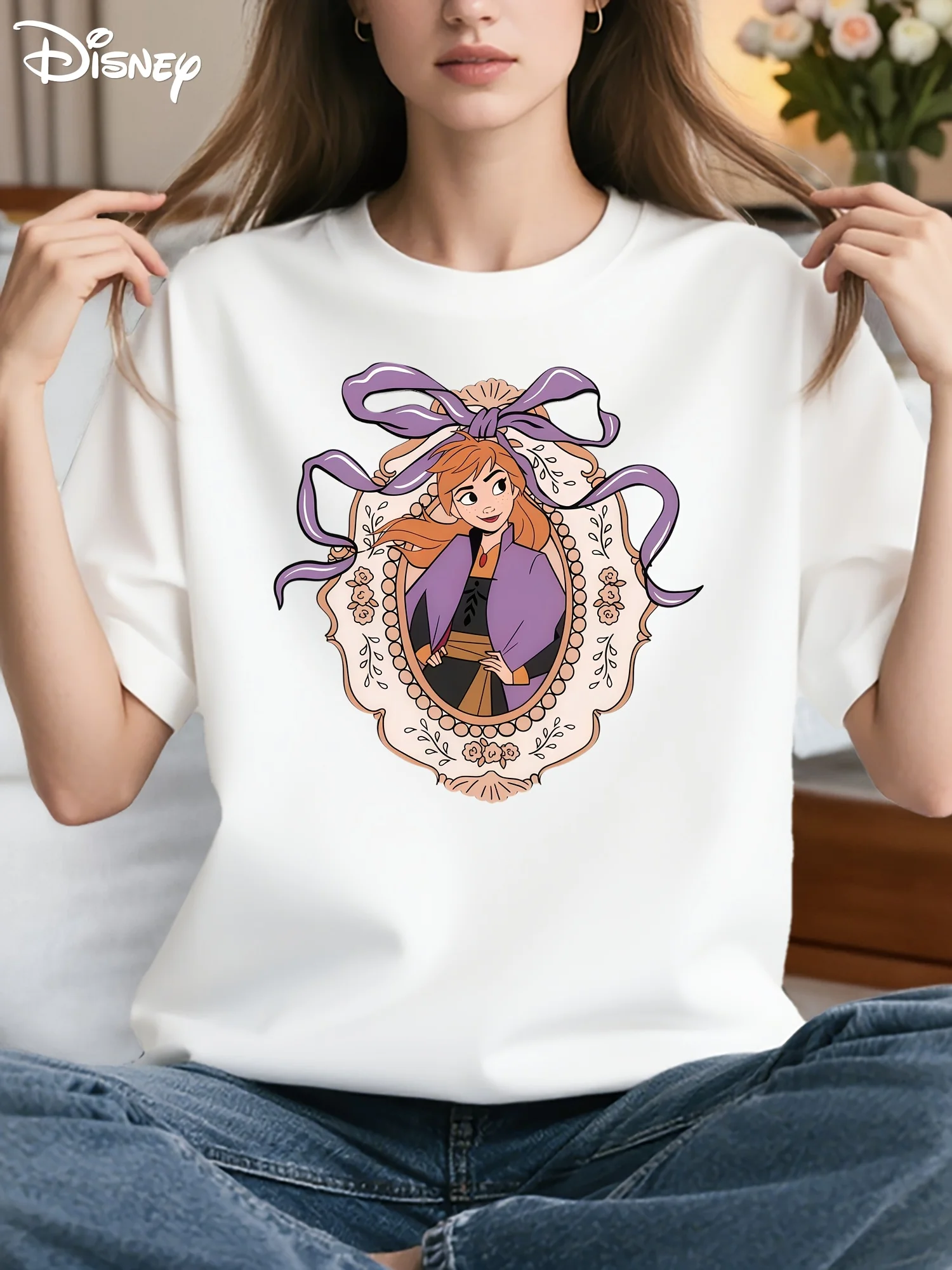 

Disney Princess and Frog Tia T-shirt - Magic Princess Pattern in Frame, Short Sleeved Round Neck Casual