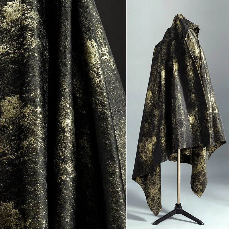 

Vintage Black Gold Jacquard Fabric High-end Hot Stamping Gloss Texture Silhouette Hanfu Jacket Clothing Designer Fabric